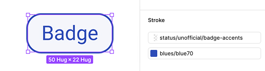 Figma badge component showing stroke setup