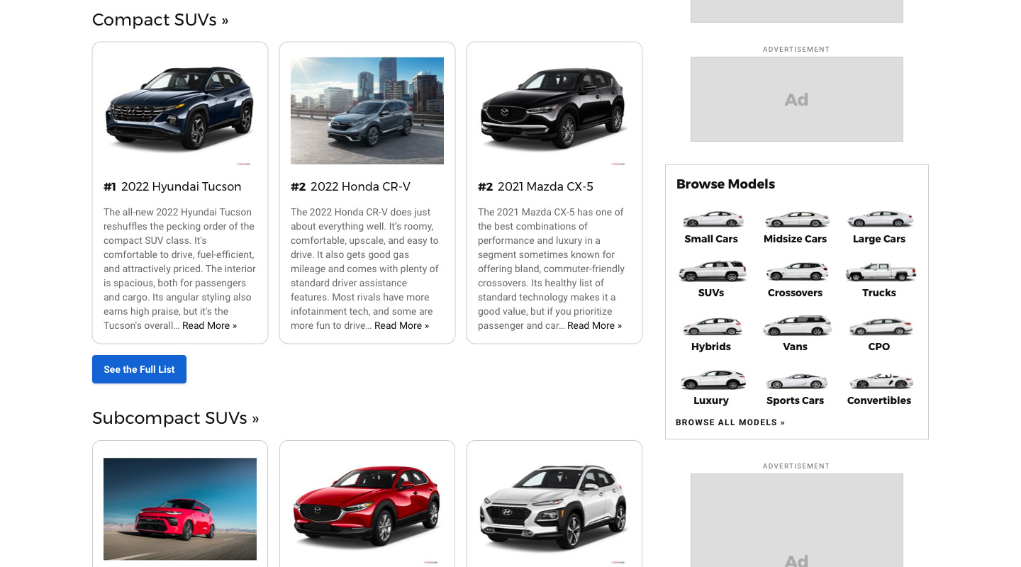car ranking page