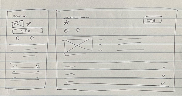 paper sketch of card layout