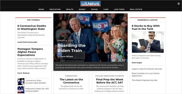redesigned U.S. News homepage